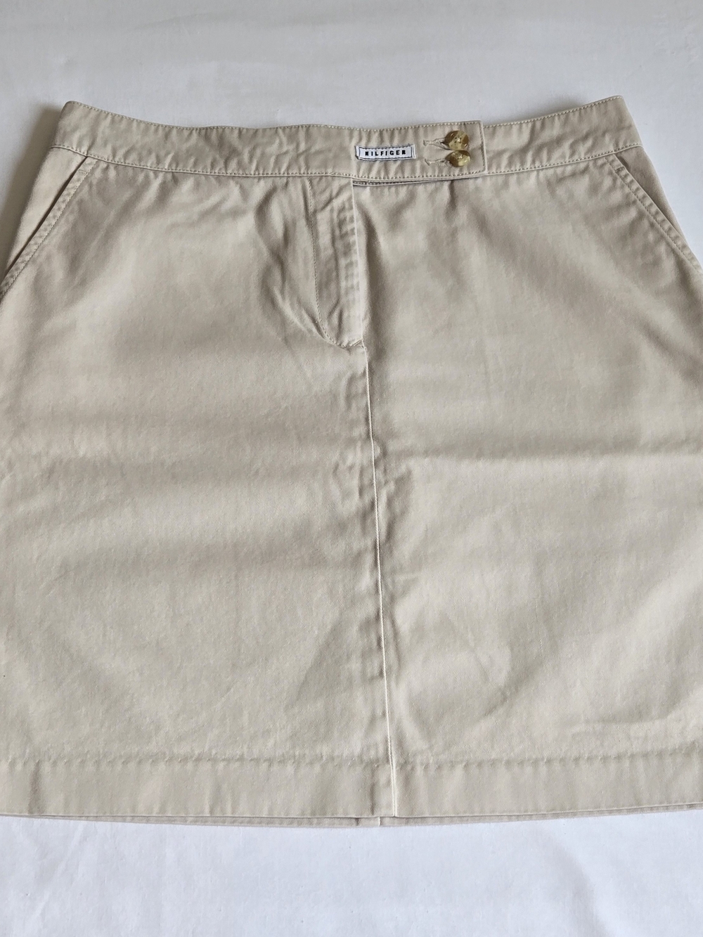 Vintage Y2K Tommy Hilfiger Beige Chino Skirt Logo Preppy Minimal Cleangirl 8